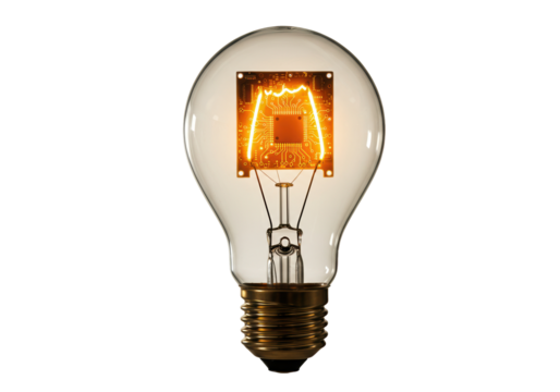 Light bulb with circuit board inside isolated, concept of technology and innovation
