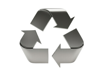 Shiny metallic recycle symbol isolated on transparent background, environmental conservation concept