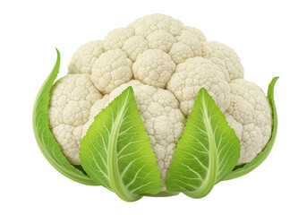 Fresh cauliflower with green leaves isolated on transparent background, healthy vegetable PNG