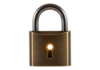 Fototapeta premium Antique brass padlock isolated on transparent background, security and protection concept