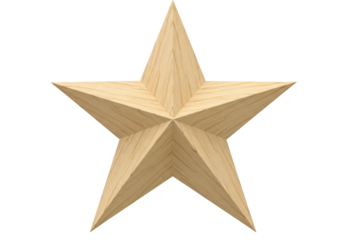 Wooden five-pointed star isolated on transparent background, 3D rendering PNG