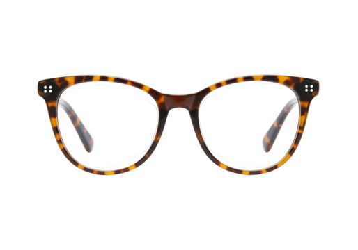 Tortoiseshell eyeglasses isolated on transparent background, stylish eyewear for vision correction