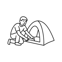 line icon man pitching a tent vector on a white background
Vector line icon on a white background