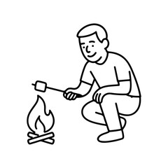 line icon man roasting marshmallows over a fire vector on a white background
Vector line icon on a white background