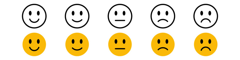 Fototapeta premium feedback emoji. emoticons set , rating scale of customer satisfaction rating with 5 levels ; good, medium, bad or happy smile, neutral, angry emojis - smiley icon set. vector illustration
