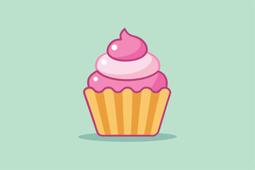 Delicious cupcake boasts pink frosting swirls and sits sweetly against a soft green backdrop