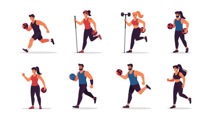 Diverse Group of People Exercising and Playing Sports Together.