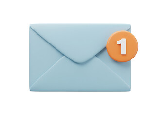 Light blue envelope with orange notification badge isolated PNG, new message alert concept