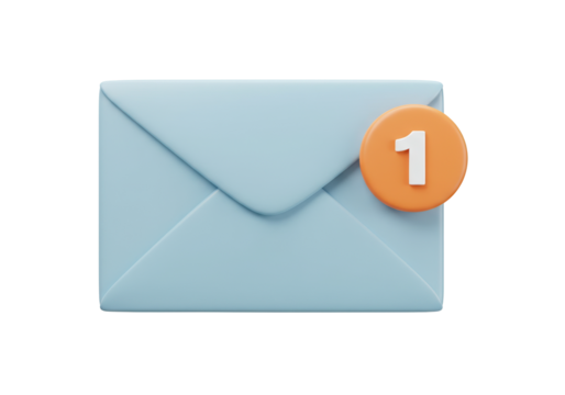 Light blue envelope with orange notification badge isolated PNG, new message alert concept