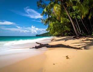 Tropical beach scene with driftwood
