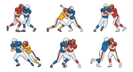 Dynamic American Football Players Tackling and Blocking Illustration Set. © ahmad