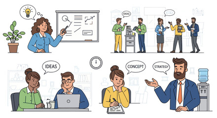 Diverse Group of People Engaged in Business Discussions and Presentations.