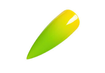 Gradient yellow and green nail isolated on transparent background, stiletto nail art design