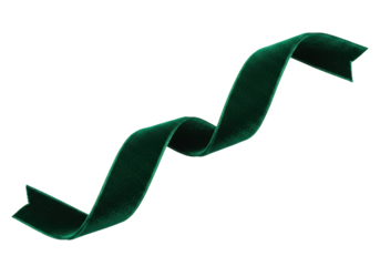 Emerald green velvet ribbon isolated on transparent background, elegant decorative element