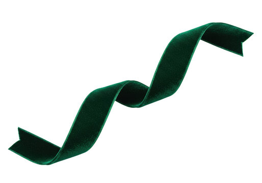 Emerald green velvet ribbon isolated on transparent background, elegant decorative element
