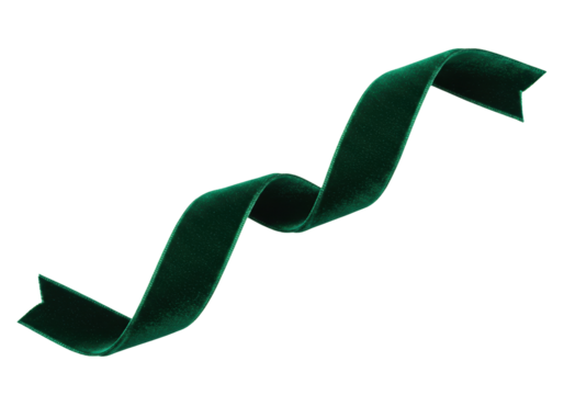 Emerald green velvet ribbon isolated on transparent background, elegant decorative element