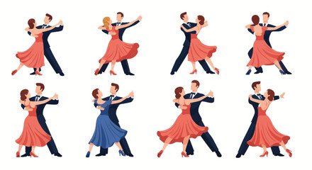 Elegant Ballroom Dance Couples in Various Poses.