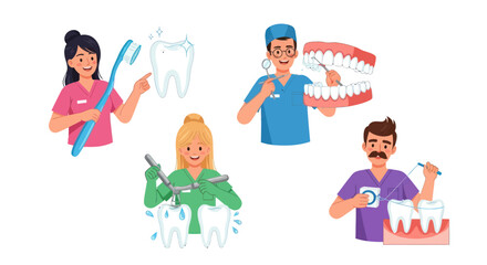 Dental Professionals Demonstrating Oral Hygiene Procedures.