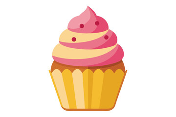 Delicious cupcake with pink and cream frosting and red sprinkles, isolated on white
