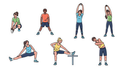 Obraz premium Diverse People Performing Various Stretching Exercises.