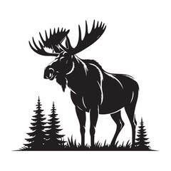 Majestic Moose in Forest Silhouette Vector
