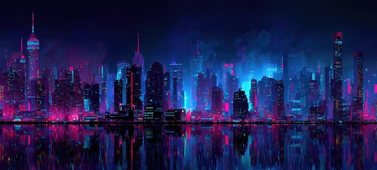Obraz premium Neon Cyberpunk City Skyline at Night