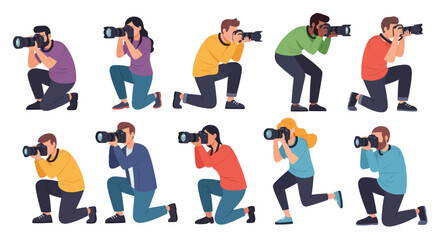 Diverse Group of Photographers in Action Poses. © ahmad