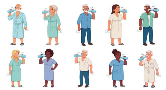 Diverse Cartoon People Using Inhalers for Respiratory Health. - Powered by Adobe