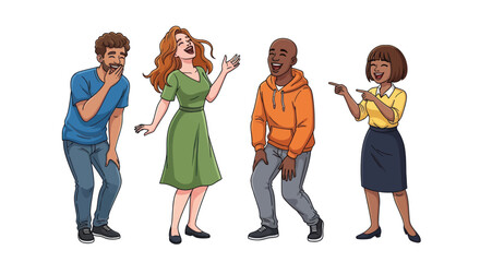 Diverse group of people expressing joy and laughter in cartoon style.