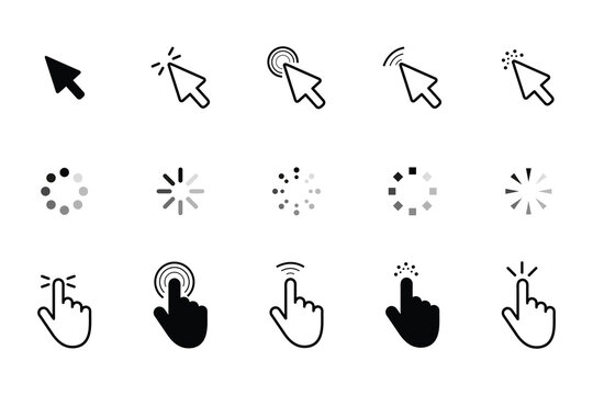 Mouse click and cursor icons with loading effects for web, apps, and digital user interface.
