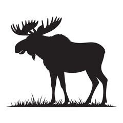 Moose Silhouette Vector with Grass and Flowers