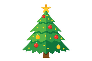 Festive christmas tree displays a radiant golden star and colorful holiday ornaments gracefully