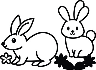 cute bunnies hedgehogs spring garden illustration on transparent background