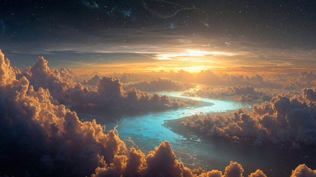 Dreamy Celestial River at Sunrise