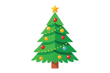 Naklejka premium Decorated evergreen Christmas tree with a golden star isolated on a white surface