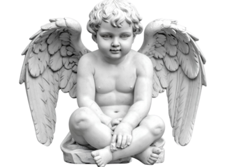 Firefly_Antique marble cherub sculpture in seated pose isolated on transparent background PNG