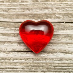 Red heart on weathered wood