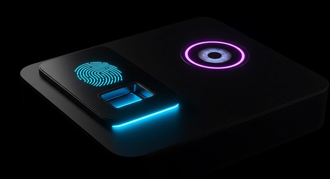 Biometric Security Device with Glowing Fingerprint and Iris Scan