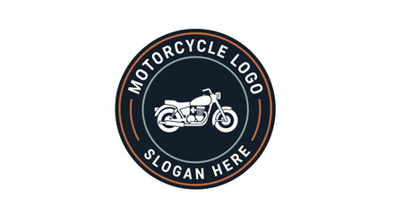A circular emblem featuring a classic motorcycle silhouette with 