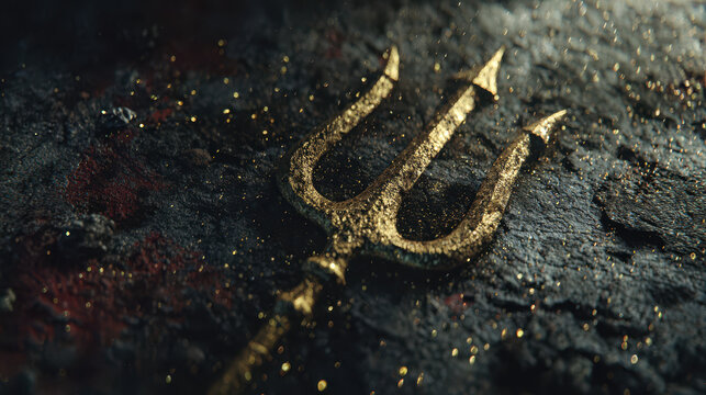 Golden Trident on Textured Surface