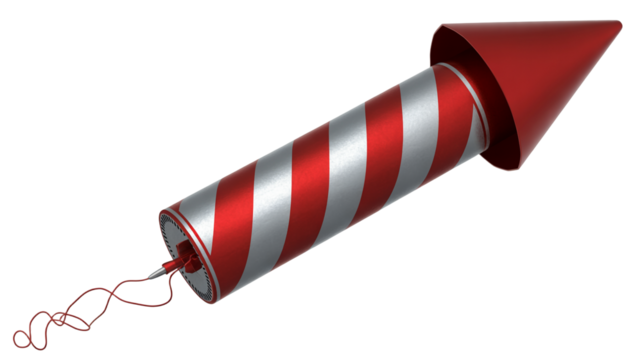 Red and white striped firework rocket on gray background 