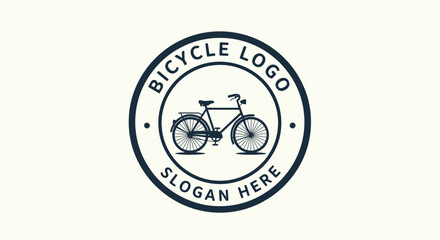 Simple bicycle logo design featuring a classic bike silhouette inside a circular frame with text. © Yahya