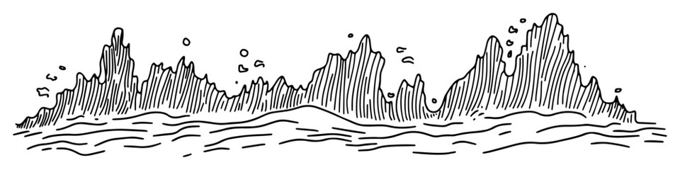ocean waves crashing on rocky shore sketch