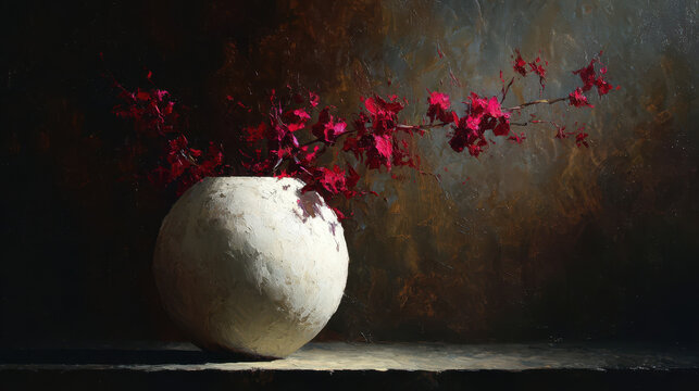 Rustic Vase with Red Blossoms