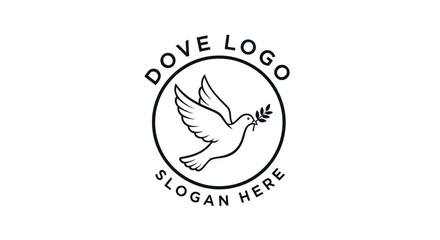 Simple line art logo of a dove holding an olive branch, signifying peace and harmony.