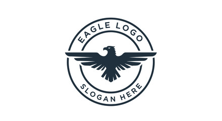 Eagle logo design, featuring a stylized eagle in flight, within a circular frame.