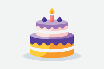 Two tiered cake displays a lit candle and droplet decor on its surface