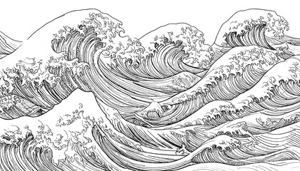 Black and white illustration of powerful waves