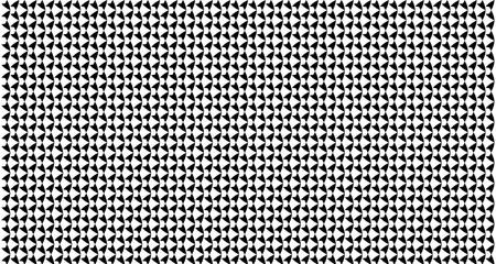 A high-contrast, seamless black and white abstract pattern featuring small, repeating geometric shapes creating a dense texture.