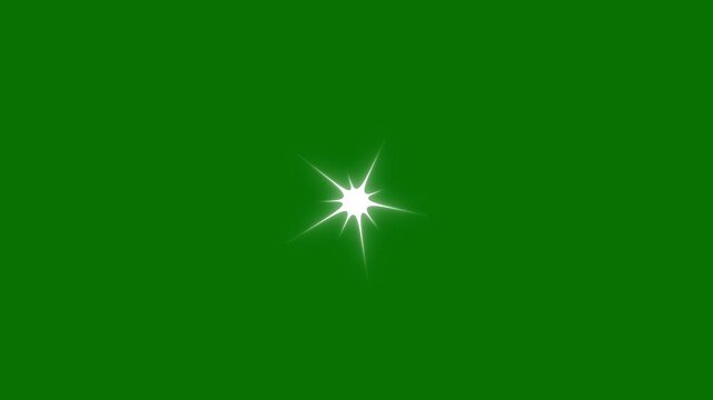 Twinkling white cartoon stars sparkling and rotating on vibrant green screen background with glitter sparkle effects, smooth blinking animations, and chroma key ready for festive holiday videos